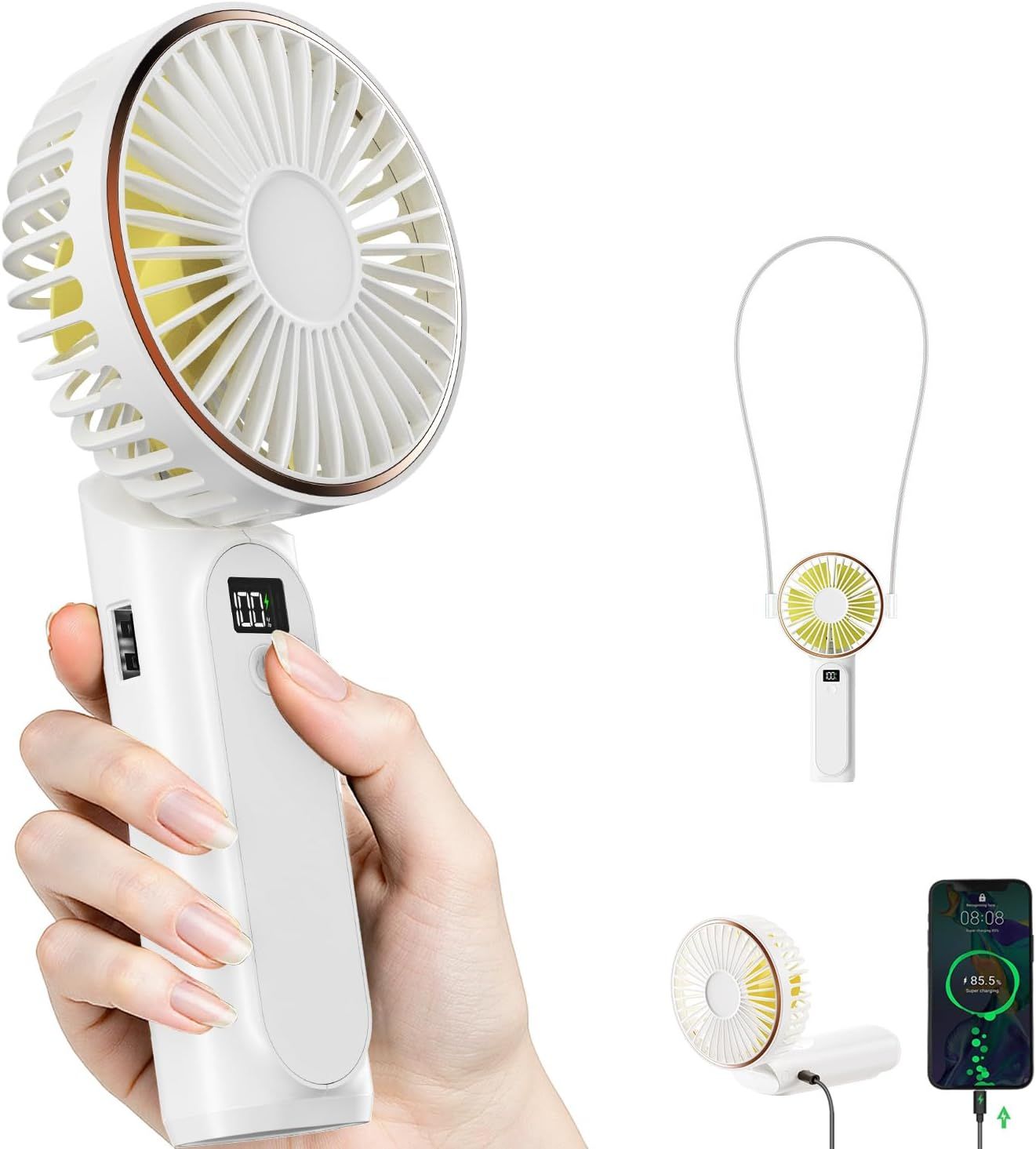 Portable Handheld Fan, Portable Fan Rechargeable, 4000mAh, 180° Adjustable, 6 Speed Wind, Display Electricity in Real Time, USB Rechargeable Foldable F an, Quiet Personal Fan as Power Bank New Era Fashion LLc