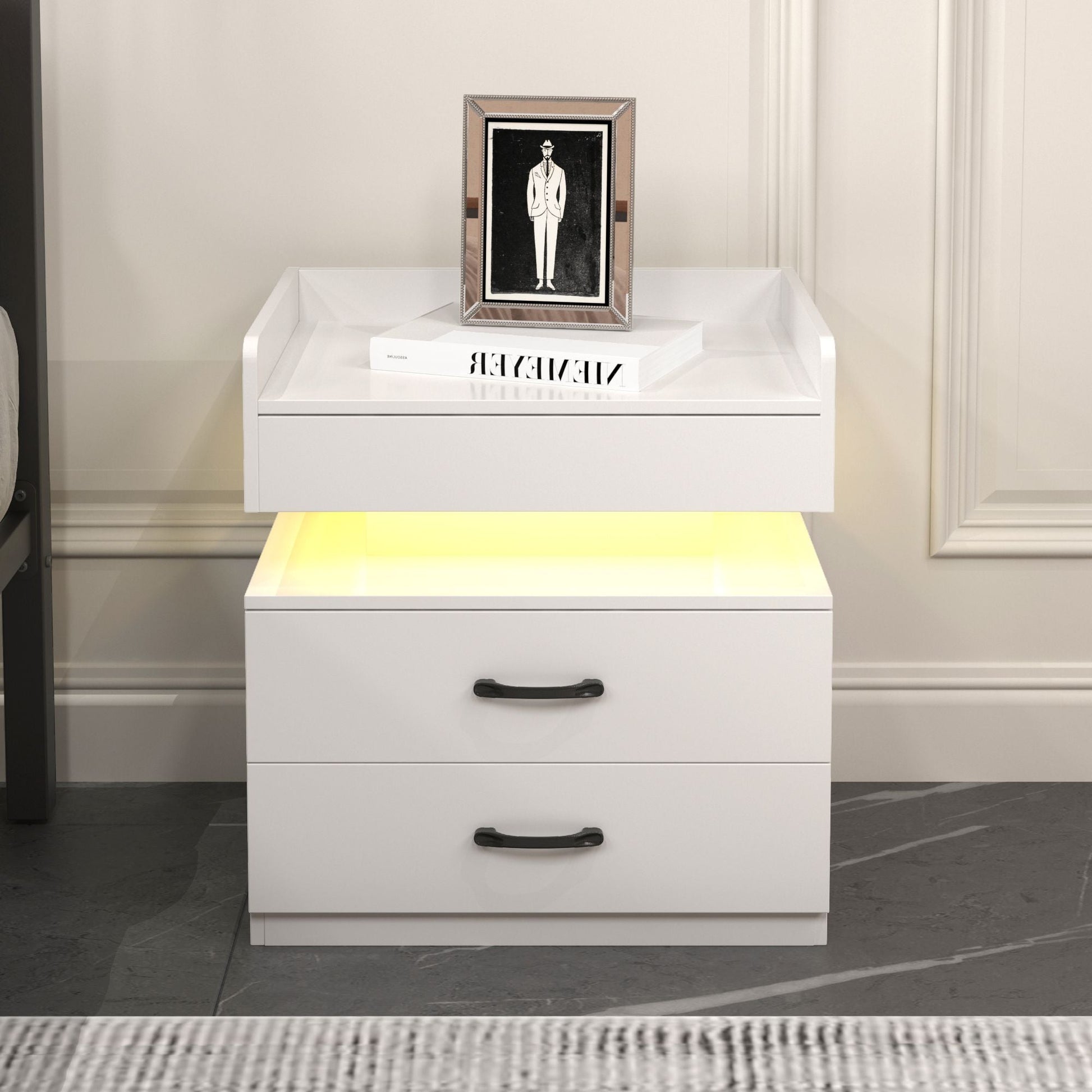 2 Set Nightstand with Adjustable LED Strip Light, 2-drawers, Large Storage Space, Suitable for Bedside Table, Coffee Table, Sofa Side Table or End Table for Study Desk New Era Fashion LLc