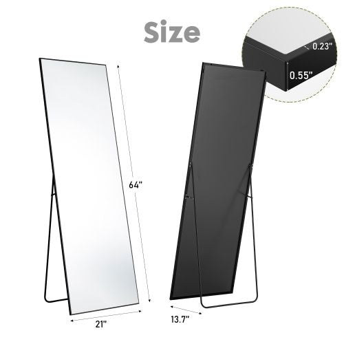 Floor Standing Mirror, Wall Mirror with Stand Aluminum Alloy Thin Frame,21''*64'',Black-rect New Era Fashion LLc