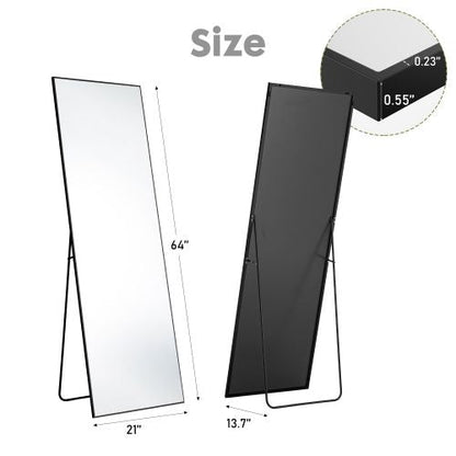 Floor Standing Mirror, Wall Mirror with Stand Aluminum Alloy Thin Frame,21''*64'',Black-rect New Era Fashion LLc