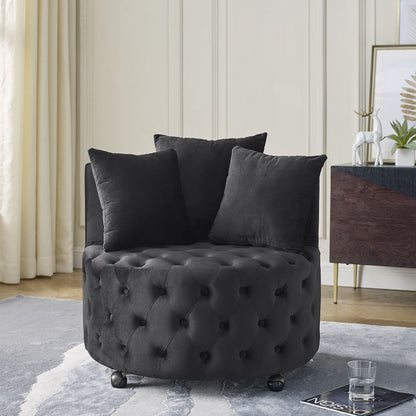 Velvet Upholstered Swivel Chair for Living Room, with Button Tufted Design and Movable Wheels, Including 3 Pillows New Era Fashion LLc