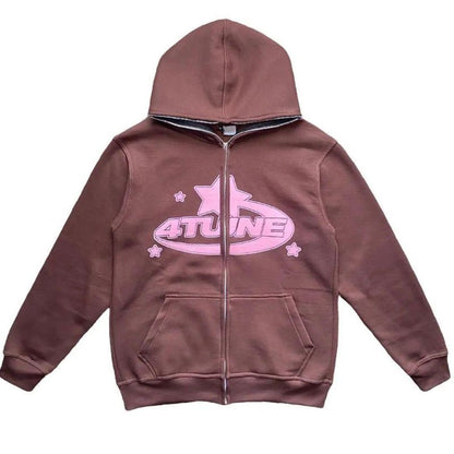 Star Letter Print Hoodie Men Retro Zip Up Long Sleeve Loose Jacket Coats Harajuku Casual Gothic Hooded Sweatshirt Y2K Streetwear New Era Fashion LLc