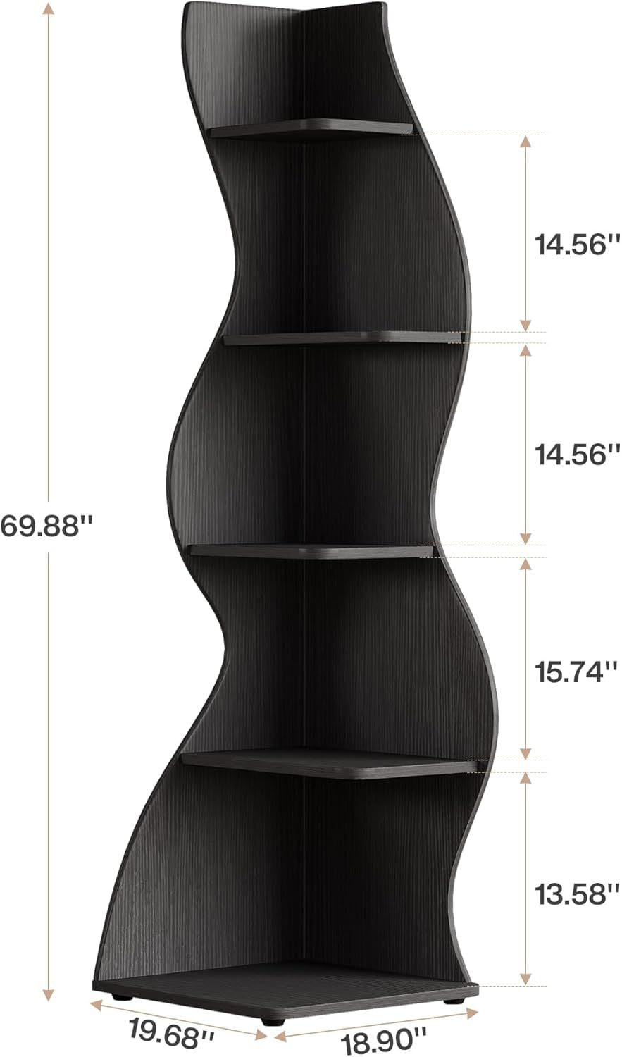 Wave shaped corner shelves, modern corner bookshelves, bookcases, display stands, and plant racks are suitable for small spaces New Era Fashion LLc