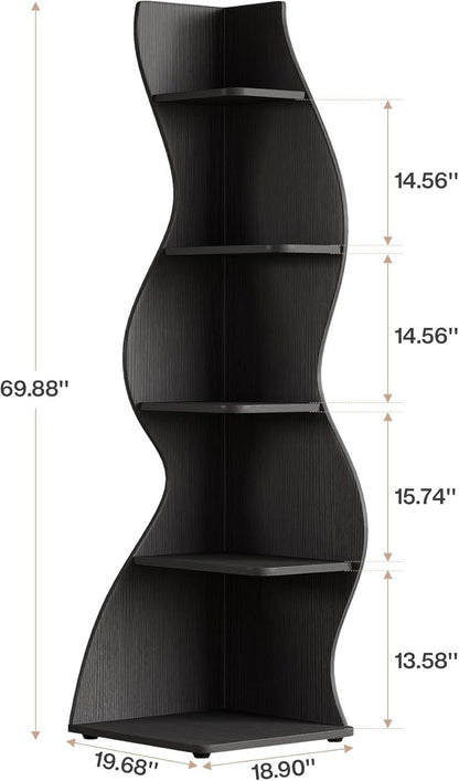 Wave shaped corner shelves, modern corner bookshelves, bookcases, display stands, and plant racks are suitable for small spaces New Era Fashion LLc