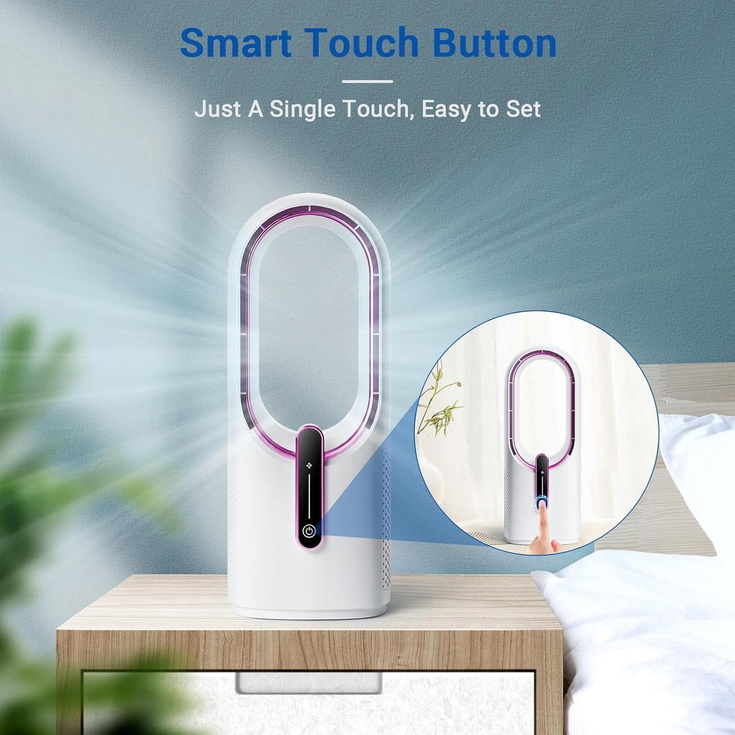 Bladeless Desk Fan, 11.8 Inch Small Rechargeable Fan, Quiet Office Fan, 3 Speeds, Touch Control, Easy to Clean, Desk Fan Small Quiet, Ideal for Home, Office, Travel New Era Fashion LLc