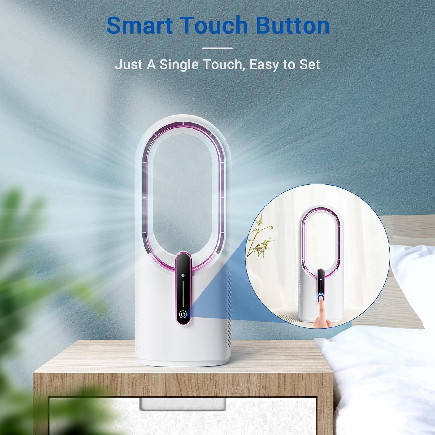 Bladeless Desk Fan, 11.8 Inch Small Rechargeable Fan, Quiet Office Fan, 3 Speeds, Touch Control, Easy to Clean, Desk Fan Small Quiet, Ideal for Home, Office, Travel New Era Fashion LLc
