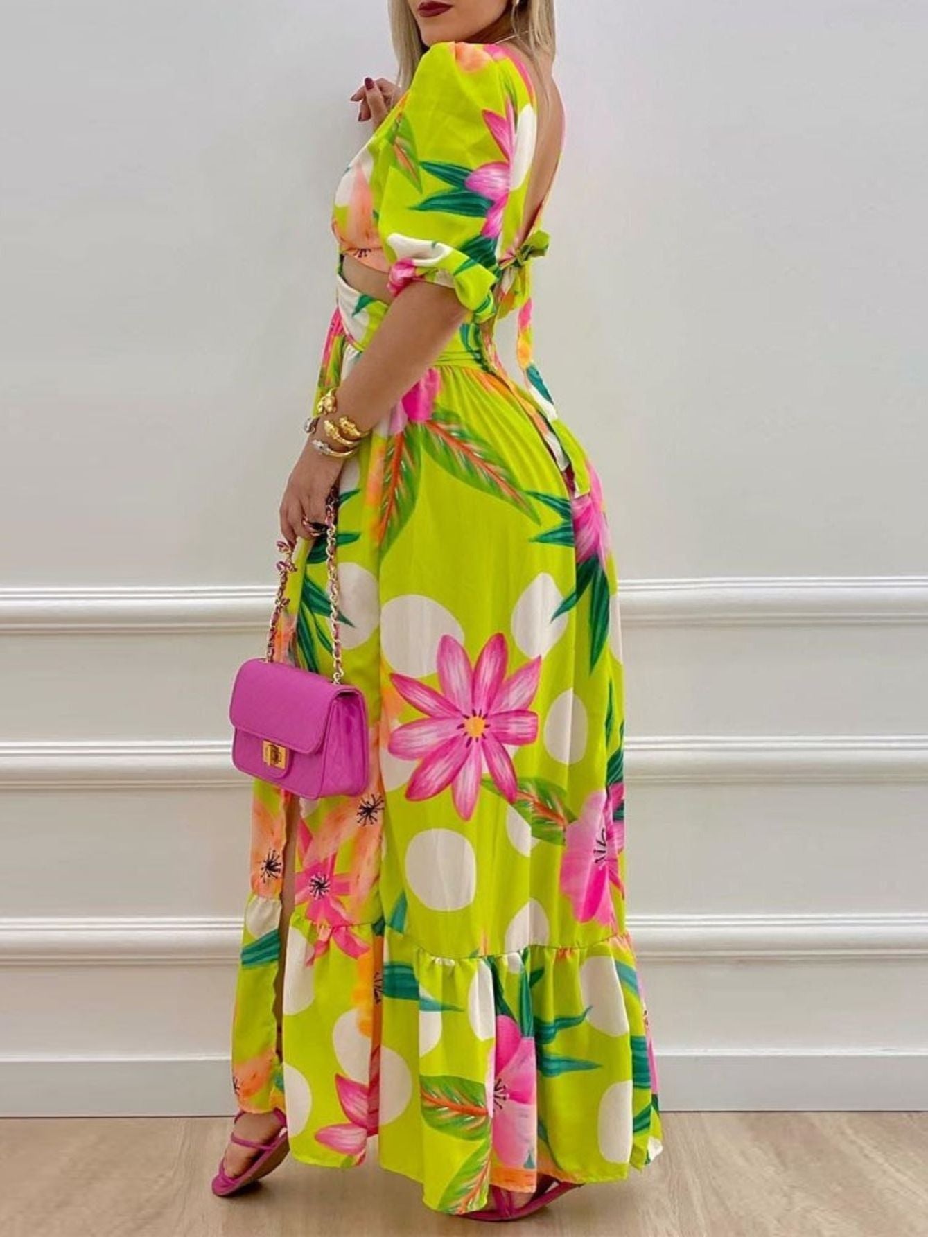 Women's Dresses V Neck Cutout Vintage Floral Print Long Dresses New Era Fashion LLc