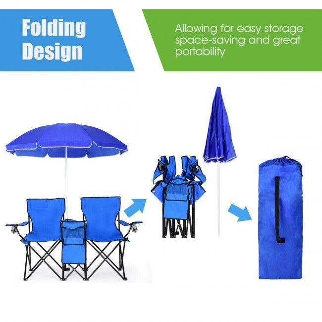 Portable Folding Picnic Double Chair With Umbrella New Era Fashion LLc