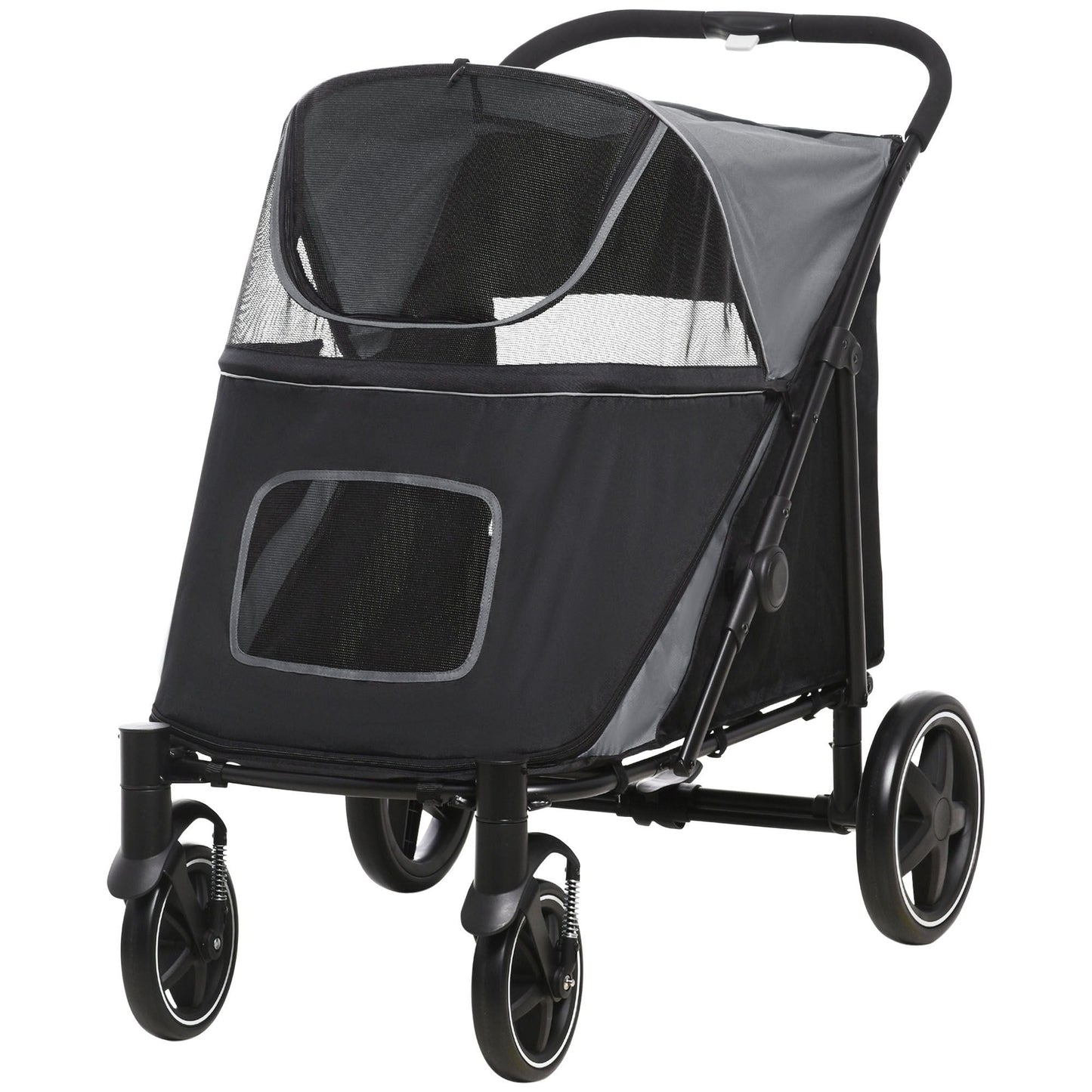 Pet Stroller Dog Cat Carriage One Click Fold with Universal Front Wheels Shock Absorber Brakes Storage Bags Mesh Window New Era Fashion LLc