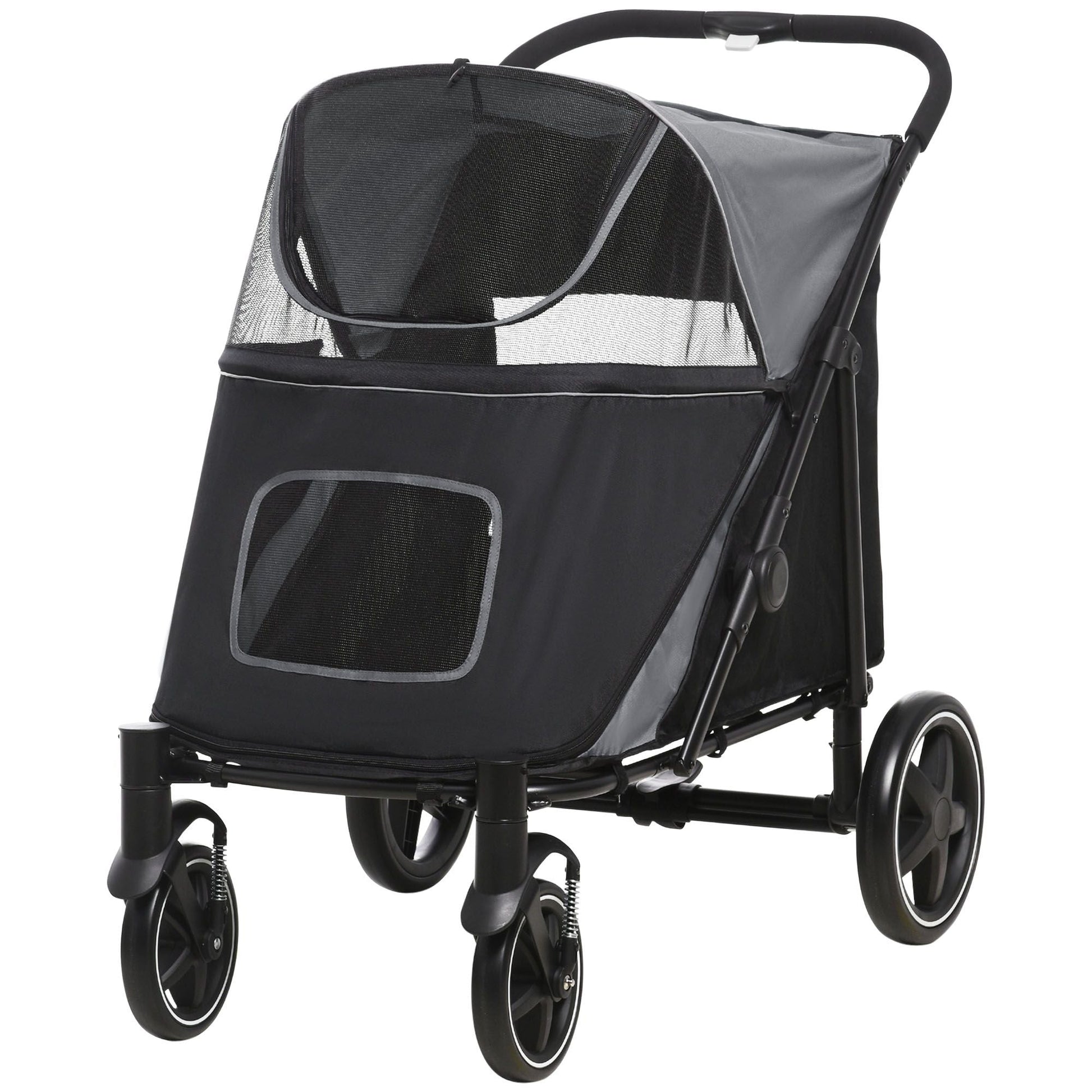 Pet Stroller Dog Cat Carriage One Click Fold with Universal Front Wheels Shock Absorber Brakes Storage Bags Mesh Window New Era Fashion LLc