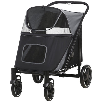 Pet Stroller Dog Cat Carriage One Click Fold with Universal Front Wheels Shock Absorber Brakes Storage Bags Mesh Window New Era Fashion LLc