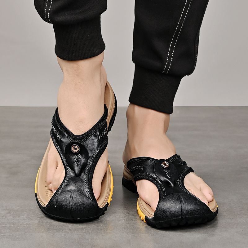 Summer men's new first layer cowhide flip-flops fashion all comfortable men's slippers beach shoes New Era Fashion LLc