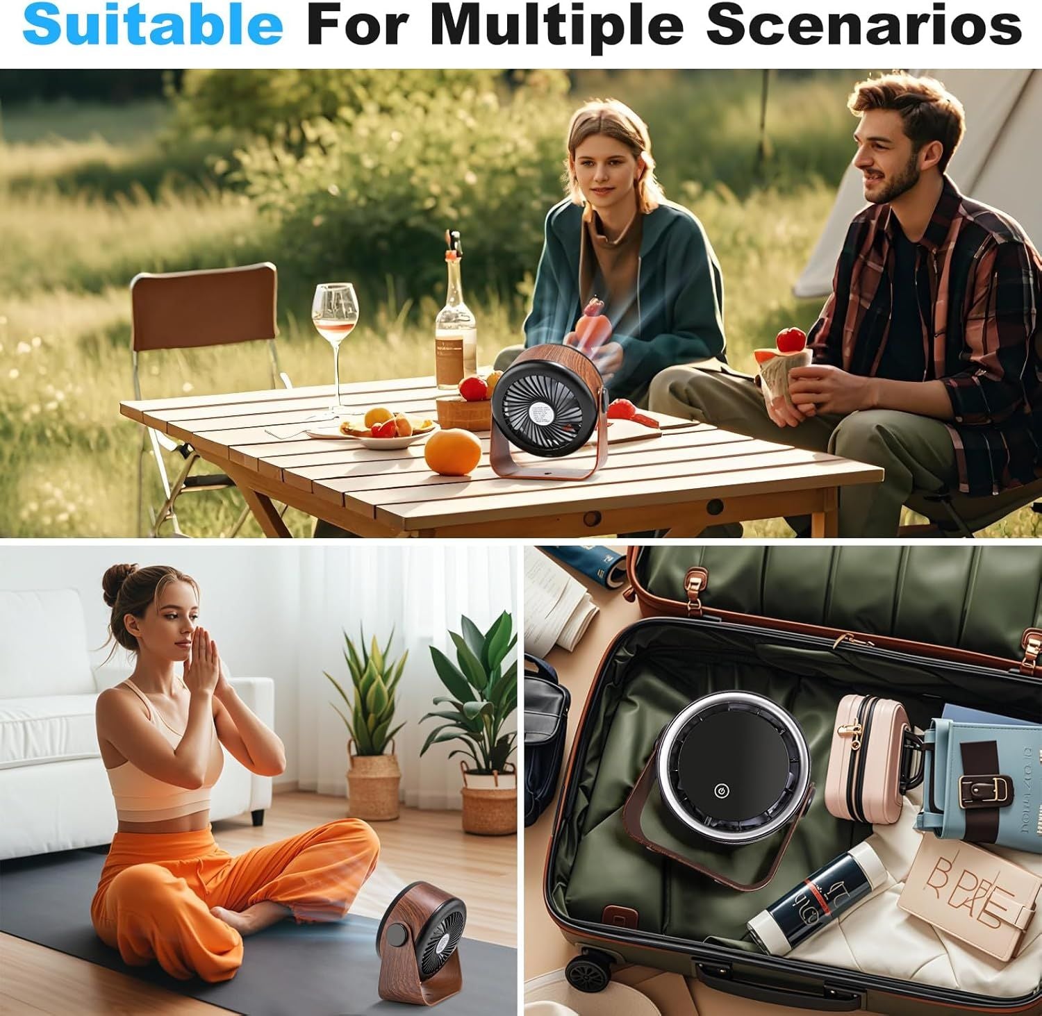 Small Desk Fan 5000mAh Rechargeable Battery Powered -Retro Low Noise Quiet Portable Gentle Blowing with LED Night Light Office Bedroom Table Top Wall Hanging Kitchen Camping Dorm 5-Speed 360° Rotation New Era Fashion LLc