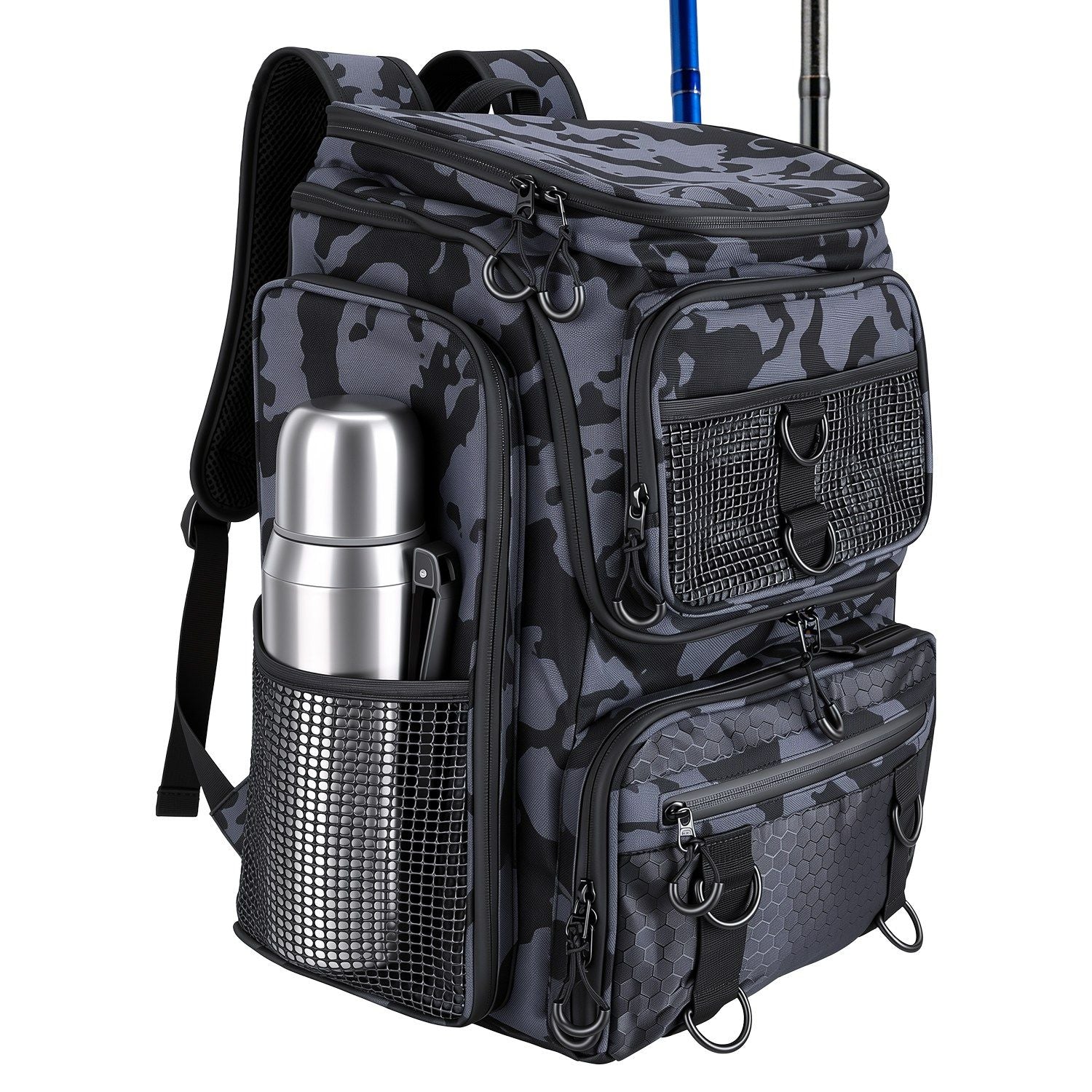 42L/11Gal Fishing Backpack Large Capacity Fishing Tackle Storage Bag with Rod Holders 16-Pocket Water-Resistant with Divider Adjustable Padded Straps for Fishing Gear Outdoor Camping Hiking New Era Fashion LLc