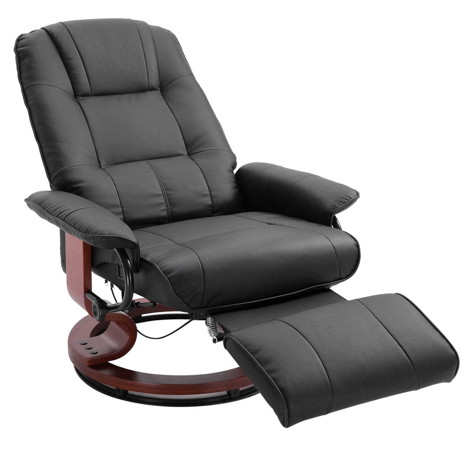 Living Room Relaxation: Black Faux Leather Swivel Recliner with Adjustable Footrest New Era Fashion LLc