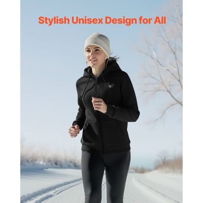 Heated Jacket Hoodie for Men Women, Heated Sweatshirt Unisex Full-Zip with 7.4V 16000mAh Power Bank Pack, 5 Heating Zones, 3 Temp Levels, 4-8H Warmth, for Winter Outdoor Camping, Black, XL Size New Era Fashion LLc
