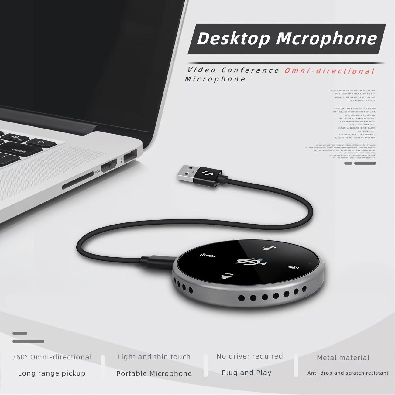 360 Degree Omnidirectional Radio Microphone Touch Control Video Conferencing Interface Microphone Recording Speech With Speaker USB Notebook Used For Laptop Recording Conferences New Era Fashion LLc