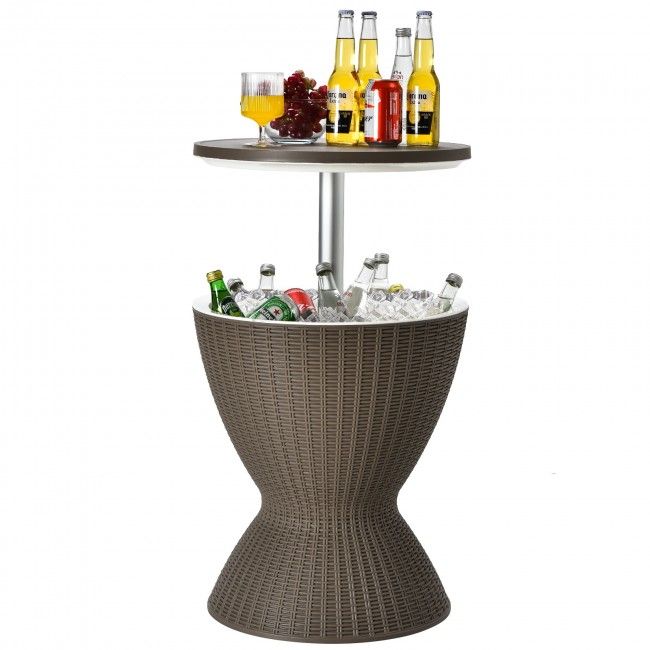 3 in 1 8 Gallon Patio Rattan Cooler Bar Table with Adjust Ice Bucket New Era Fashion LLc