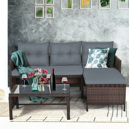 3 Pieces Outdoor Patio Corner Rattan Sofa Set New Era Fashion LLc