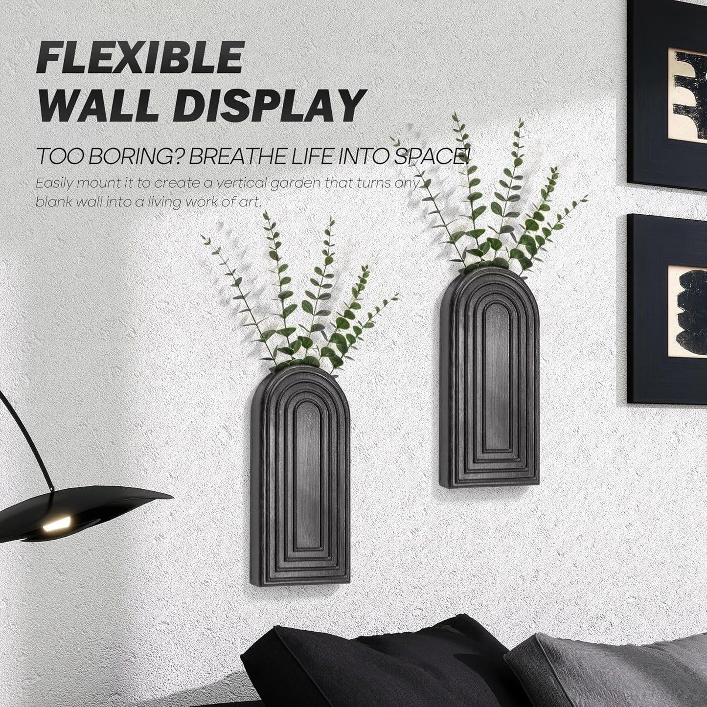 Pine Wood Wall Vases Set of 2 – Modern Wall Decor & Hanging Planters for Indoor Plants – Boho Home Decor Accent with Rustic Charm for Living Room, Kitchen & Bedroom (Black) New Era Fashion LLc