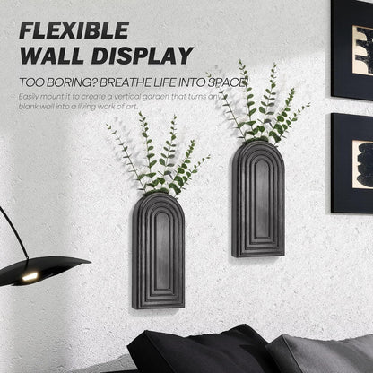 Pine Wood Wall Vases Set of 2 – Modern Wall Decor & Hanging Planters for Indoor Plants – Boho Home Decor Accent with Rustic Charm for Living Room, Kitchen & Bedroom (Black) New Era Fashion LLc
