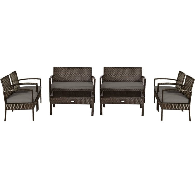 4 Pieces Patio Rattan Cushioned Furniture Set with Loveseat and Table Outdoor Conversation Sets New Era Fashion LLc