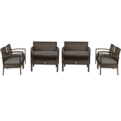 4 Pieces Patio Rattan Cushioned Furniture Set with Loveseat and Table Outdoor Conversation Sets New Era Fashion LLc