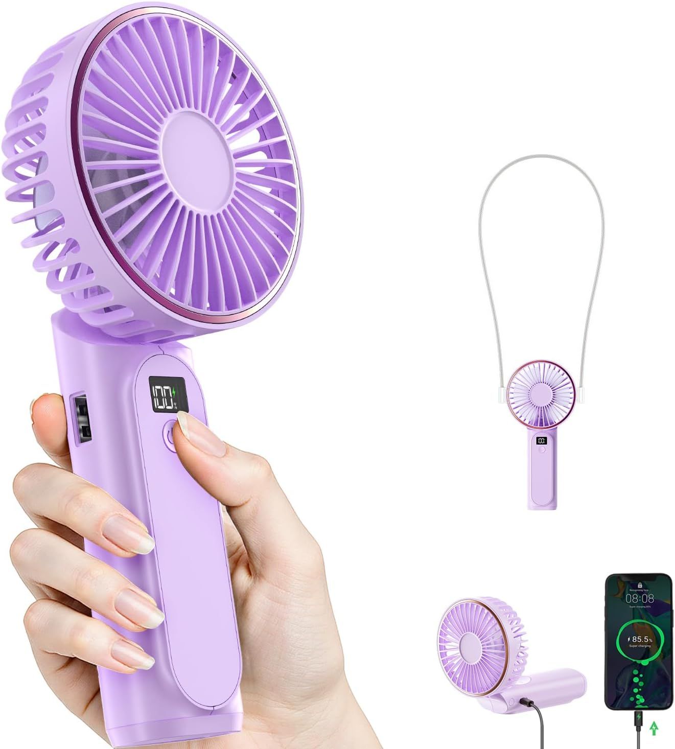Portable Handheld Fan, Portable Fan Rechargeable, 4000mAh, 180° Adjustable, 6 Speed Wind, Display Electricity in Real Time, USB Rechargeable Foldable F an, Quiet Personal Fan as Power Bank New Era Fashion LLc