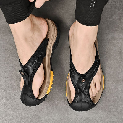 Summer men's new first layer cowhide flip-flops fashion all comfortable men's slippers beach shoes New Era Fashion LLc