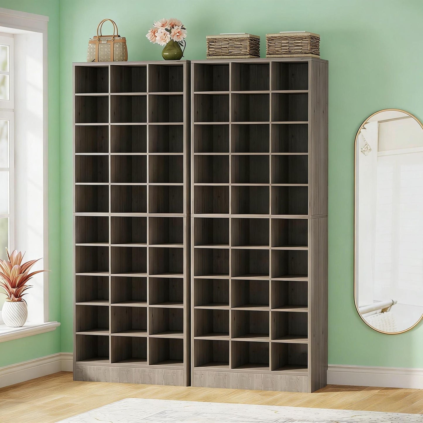 Freestanding Shoe Cabinet, Wooden Shoe Storage Rack with 30 Cubbies New Era Fashion LLc