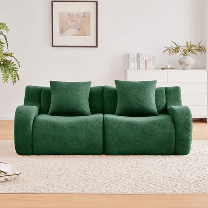 Soft Teddy Fabric Boneless Sofa,No Assembly Required Streamlined Design,Anti-Slip Design 32D High Density Sponge Fits Living Rooms Bedrooms,Green New Era Fashion LLc