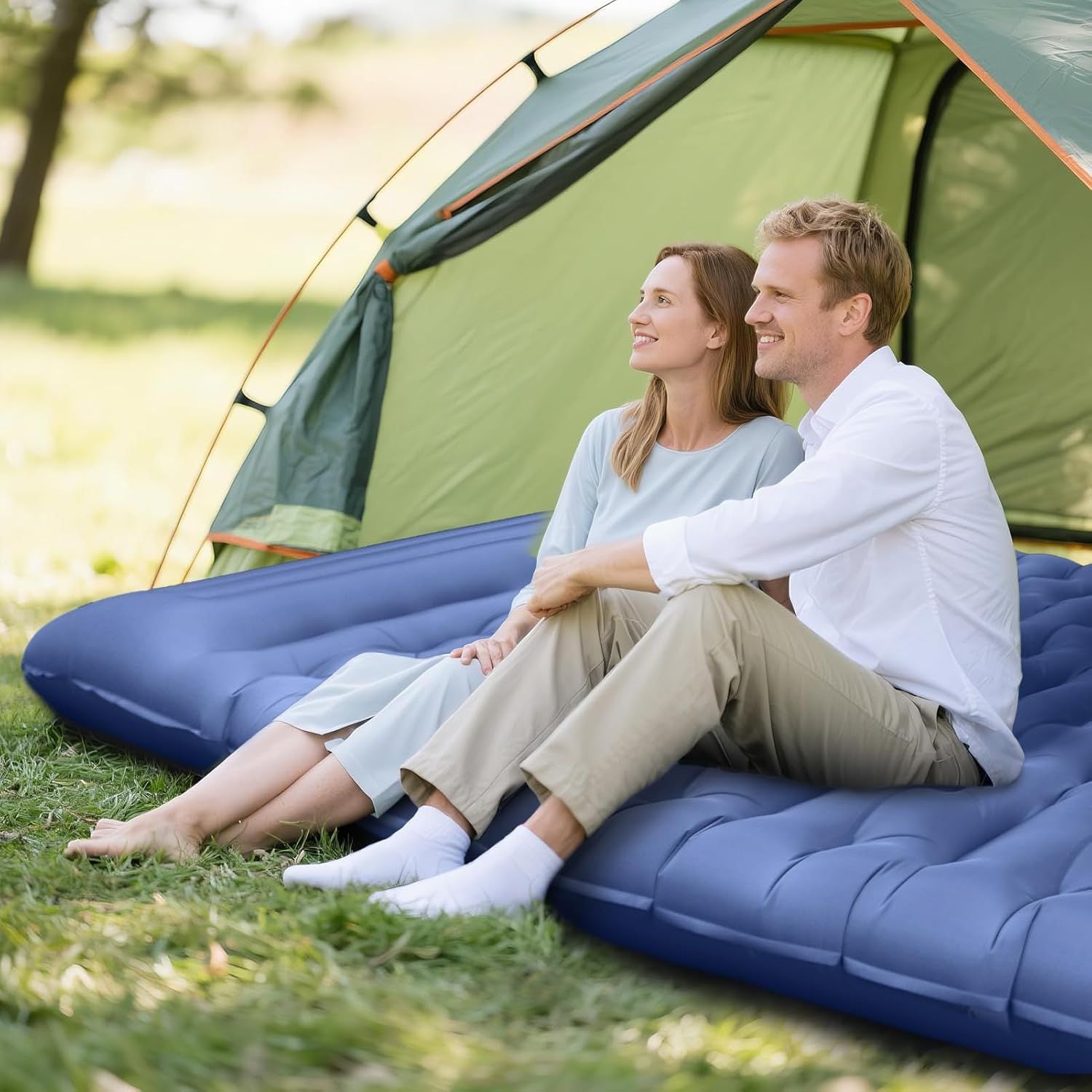 Camping Sleeping Pad, Ultralight Camping Mat with Pillow Built-in Foot Pump, 4" Thick Inflatable Sleeping Mat Compact for Backpacking, Hiking, Car Traveling, Camp Tent New Era Fashion LLc