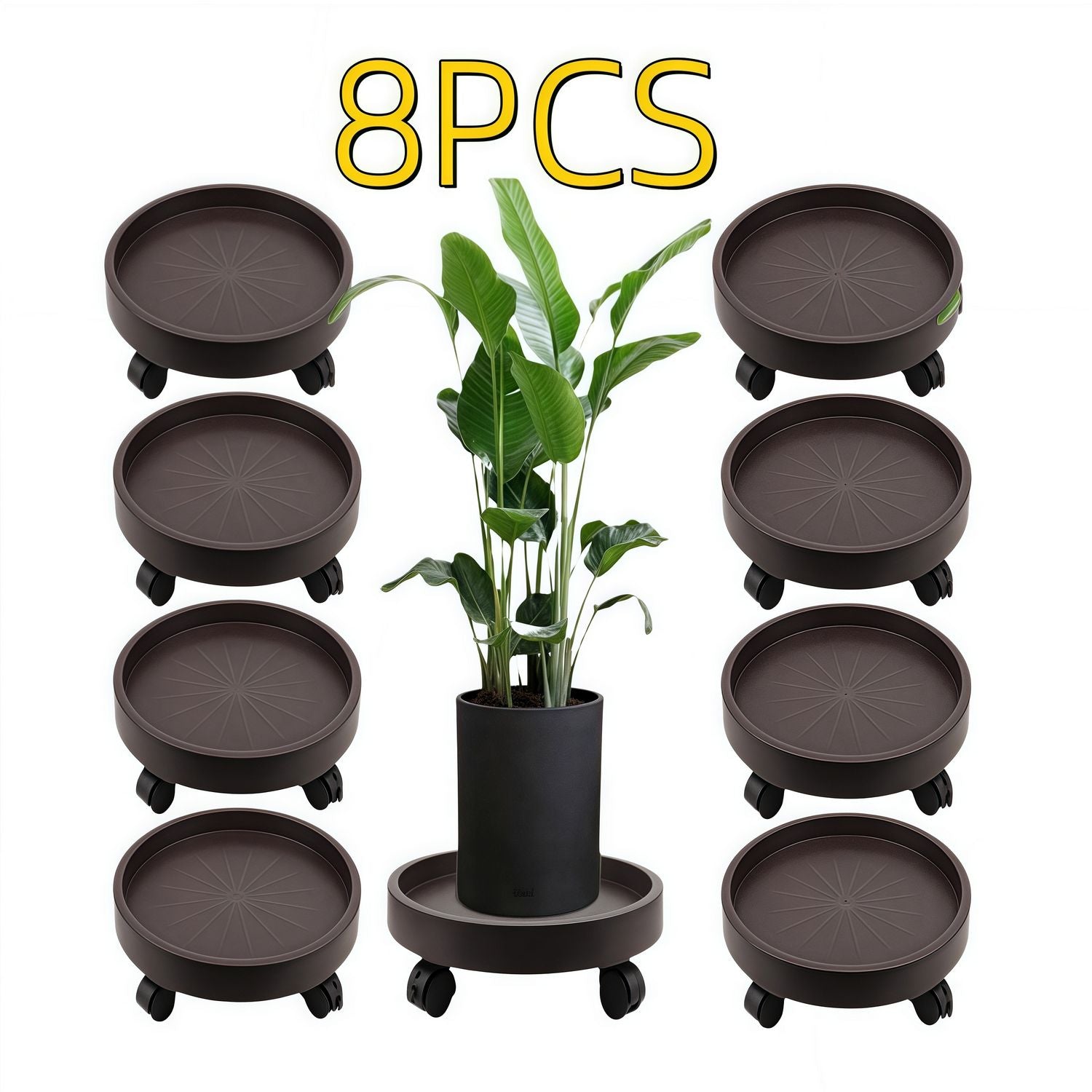 8 Pack Plant Caddy with Wheels Heavy Duty 12.2 Inch Plant Dolly with Locking Casters Rolling Plant Stand for Indoor Outdoor, Brown New Era Fashion LLc