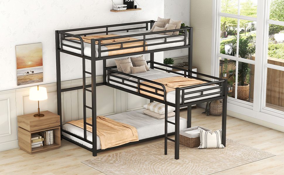 L-shaped Metal Triple Twin Size Bunk Bed New Era Fashion LLc