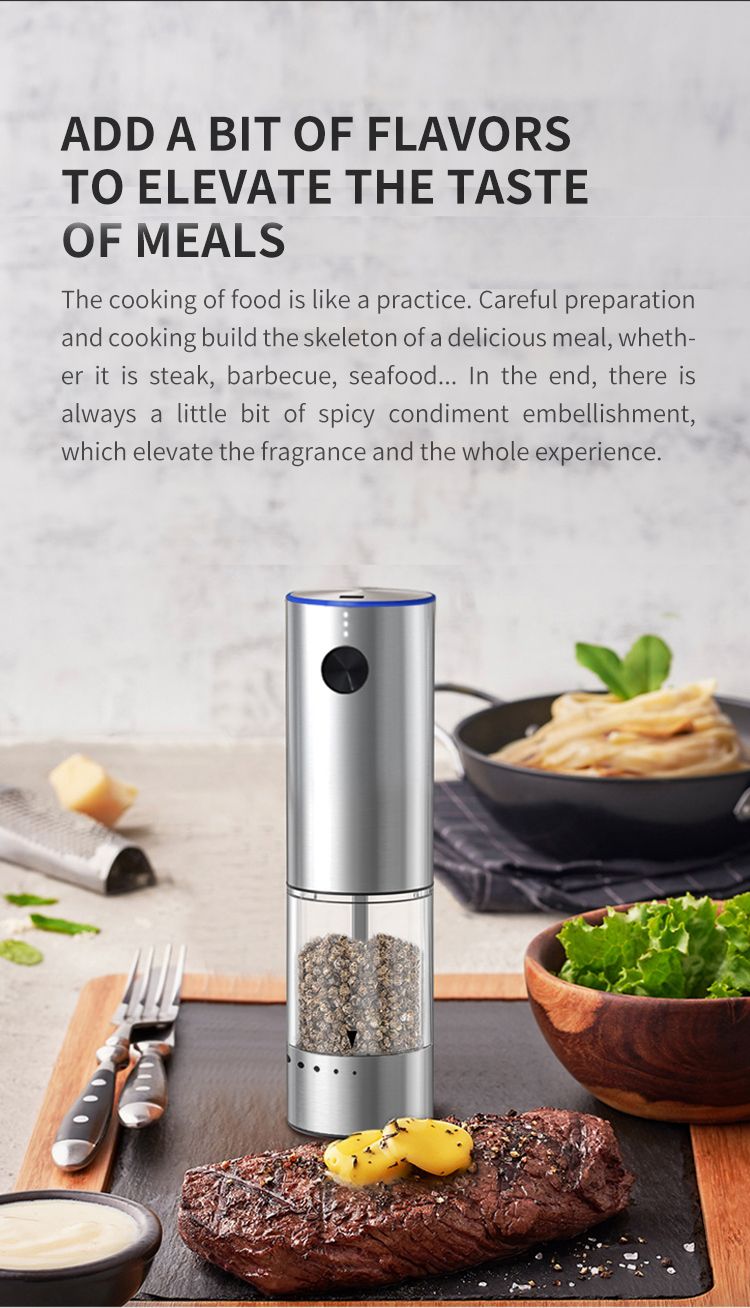 Electric Salt or Pepper Grinder , Stainless Steel with LED Light, Type-C Rechargeable, Ceramic Adjustable Coarseness, 95ml Large Capacity Visible Window, Patented Light Pipe Washable Design for Kitche New Era Fashion LLc