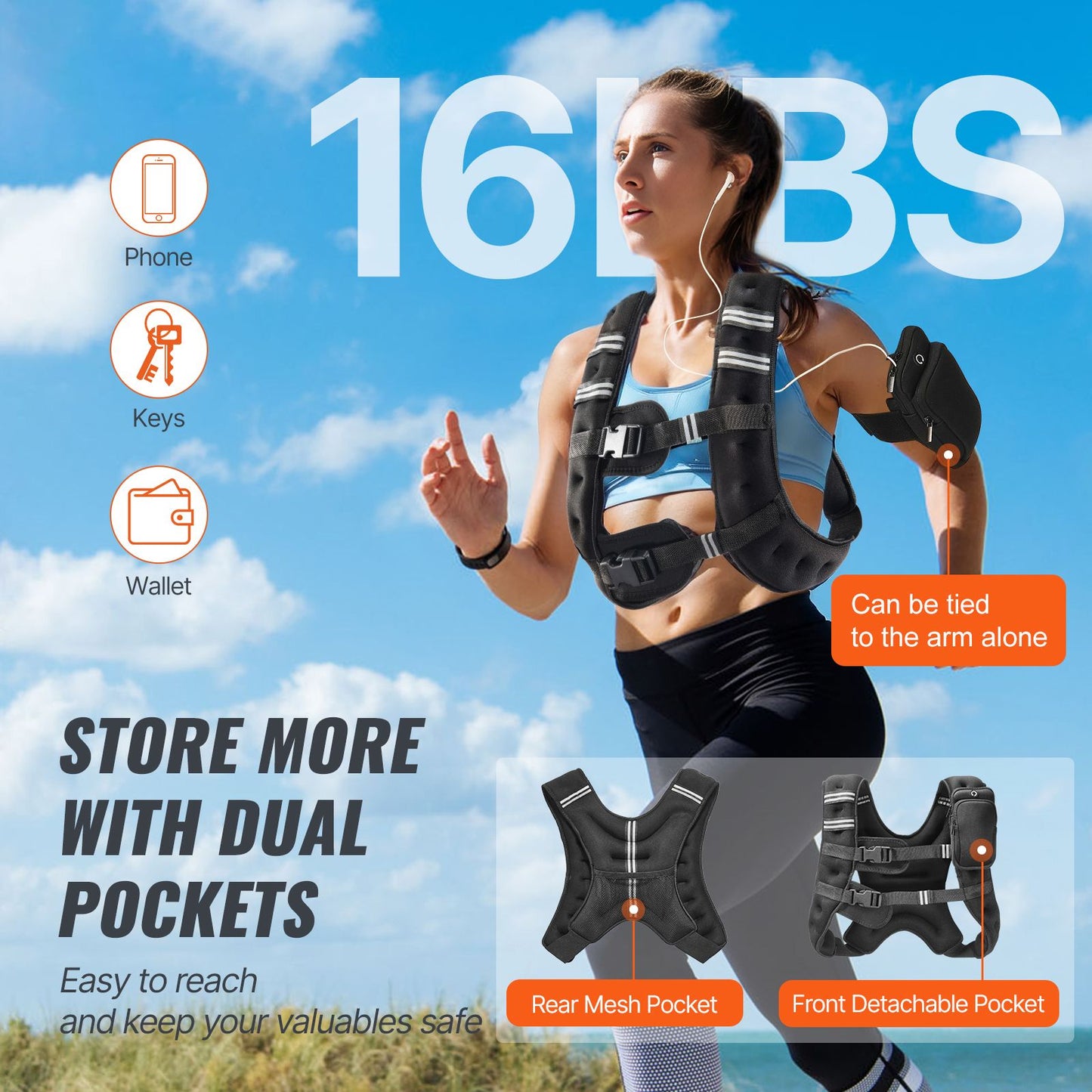 Weighted Vest, 16 lbs Weight Vest with Reflective Stripe, Adjustable Buckle Body Weight Vest for Men Women, Workout Equipment for Strength Training, Running, Jogging, Fitness, and Weight Loss New Era Fashion LLc