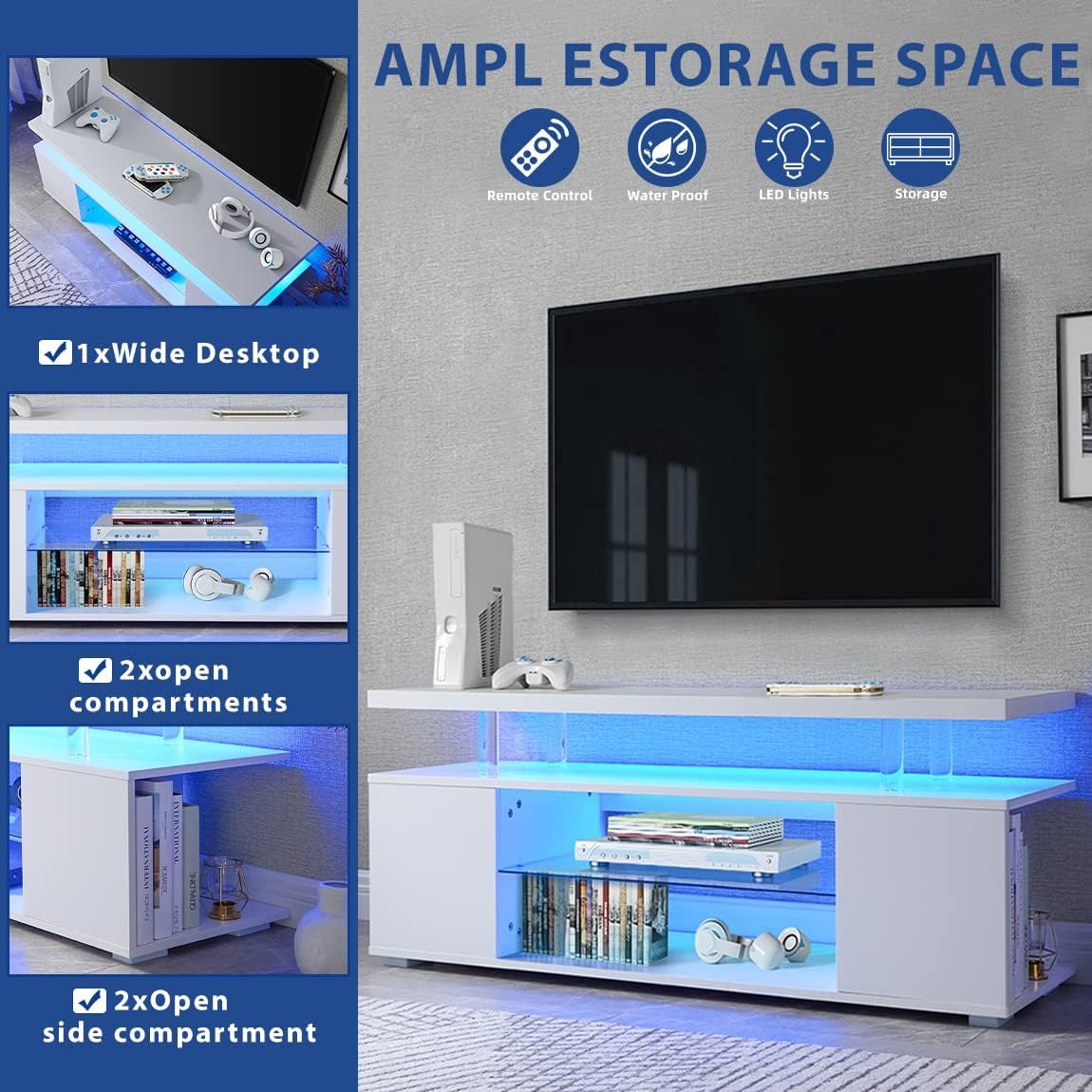 TV Stand for 65 Inch TV LED Gaming Entertainment Center Media Storage Console Table with Large Side Cabinet for Living Room( White) New Era Fashion LLc
