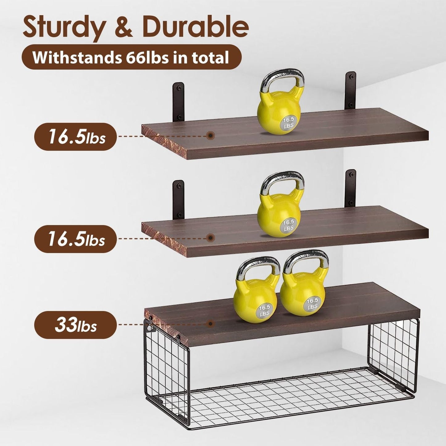 Rustic 2-in-1 Floating Shelves & Storage Basket - Durable Paulownia Wood, 66Lbs Capacity, Corrosion-Resistant Wall Decor New Era Fashion LLc