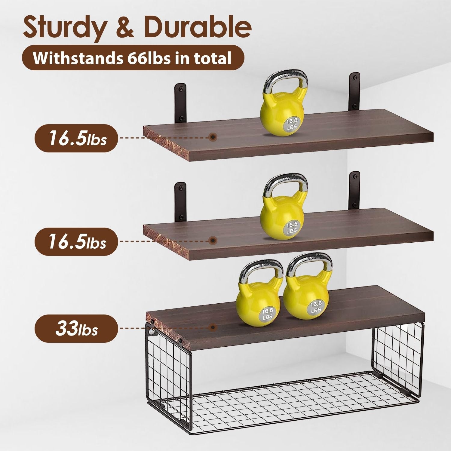 Rustic 2-in-1 Floating Shelves & Storage Basket - Durable Paulownia Wood, 66Lbs Capacity, Corrosion-Resistant Wall Decor New Era Fashion LLc