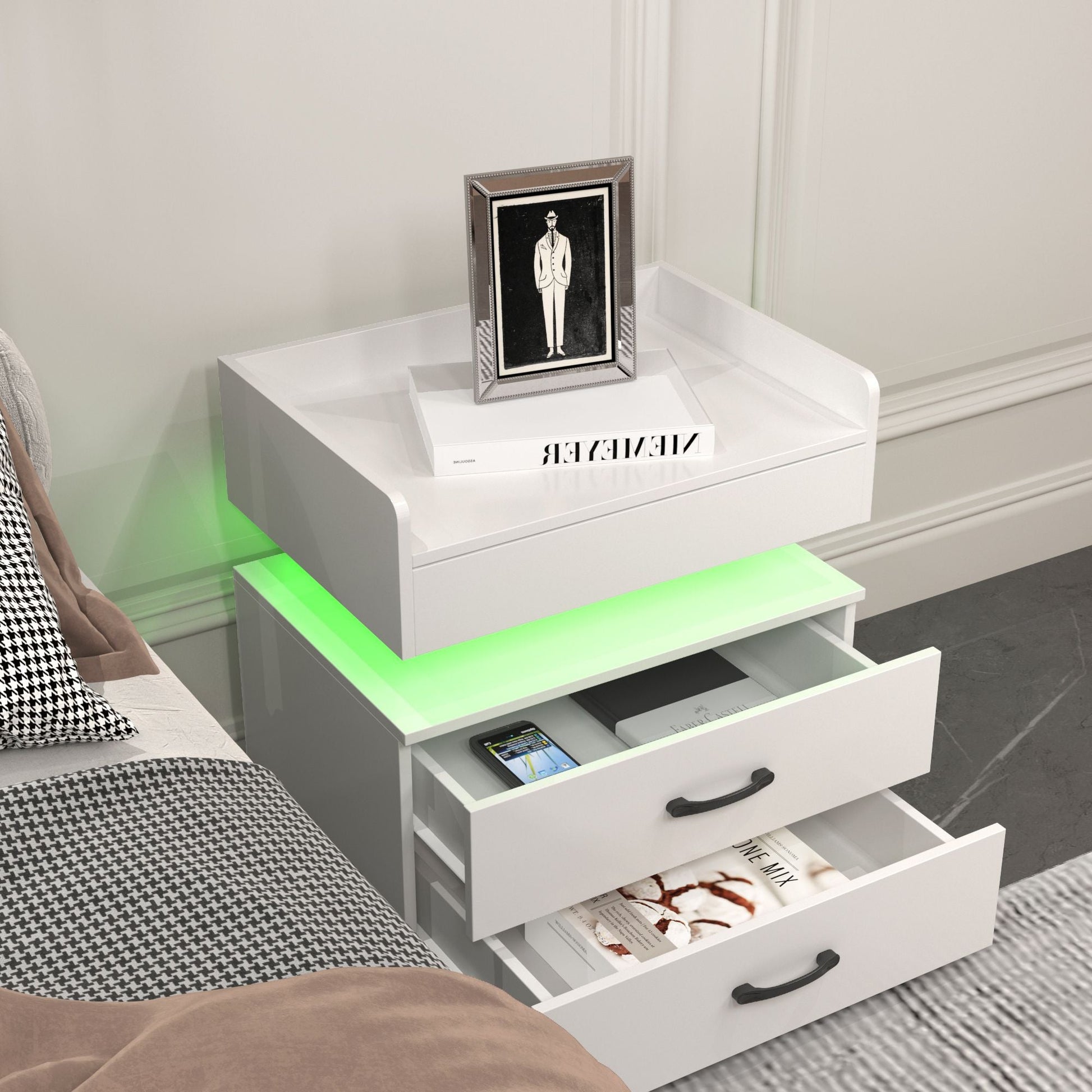 2 Set Nightstand with Adjustable LED Strip Light, 2-drawers, Large Storage Space, Suitable for Bedside Table, Coffee Table, Sofa Side Table or End Table for Study Desk New Era Fashion LLc