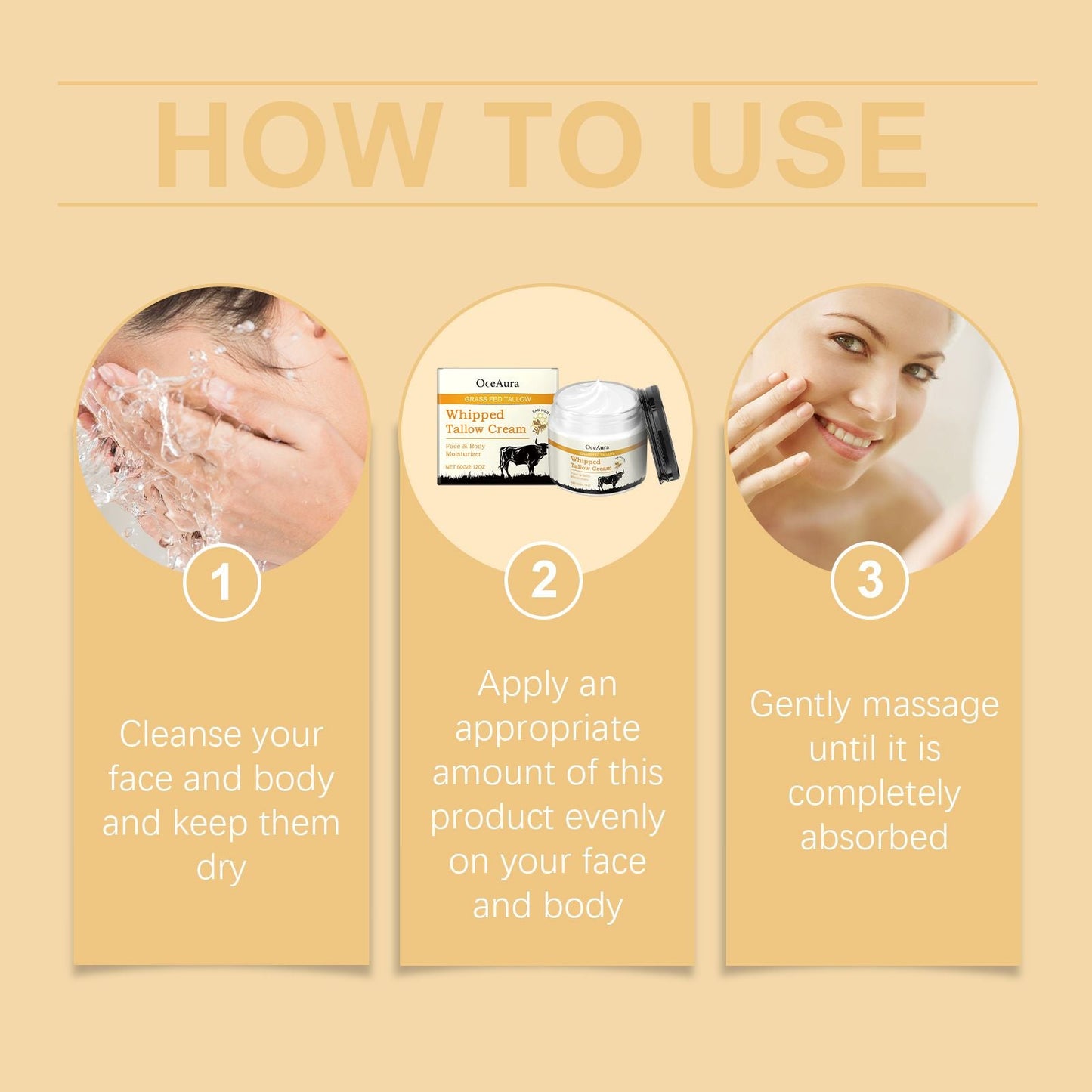 OceAura Beef Tallow and Honey Moisturizing Cream Hydrates and Nourishes, Softens Skin, Suitable for Dry Facial Skin Care and Daily Nourishing New Era Fashion LLc