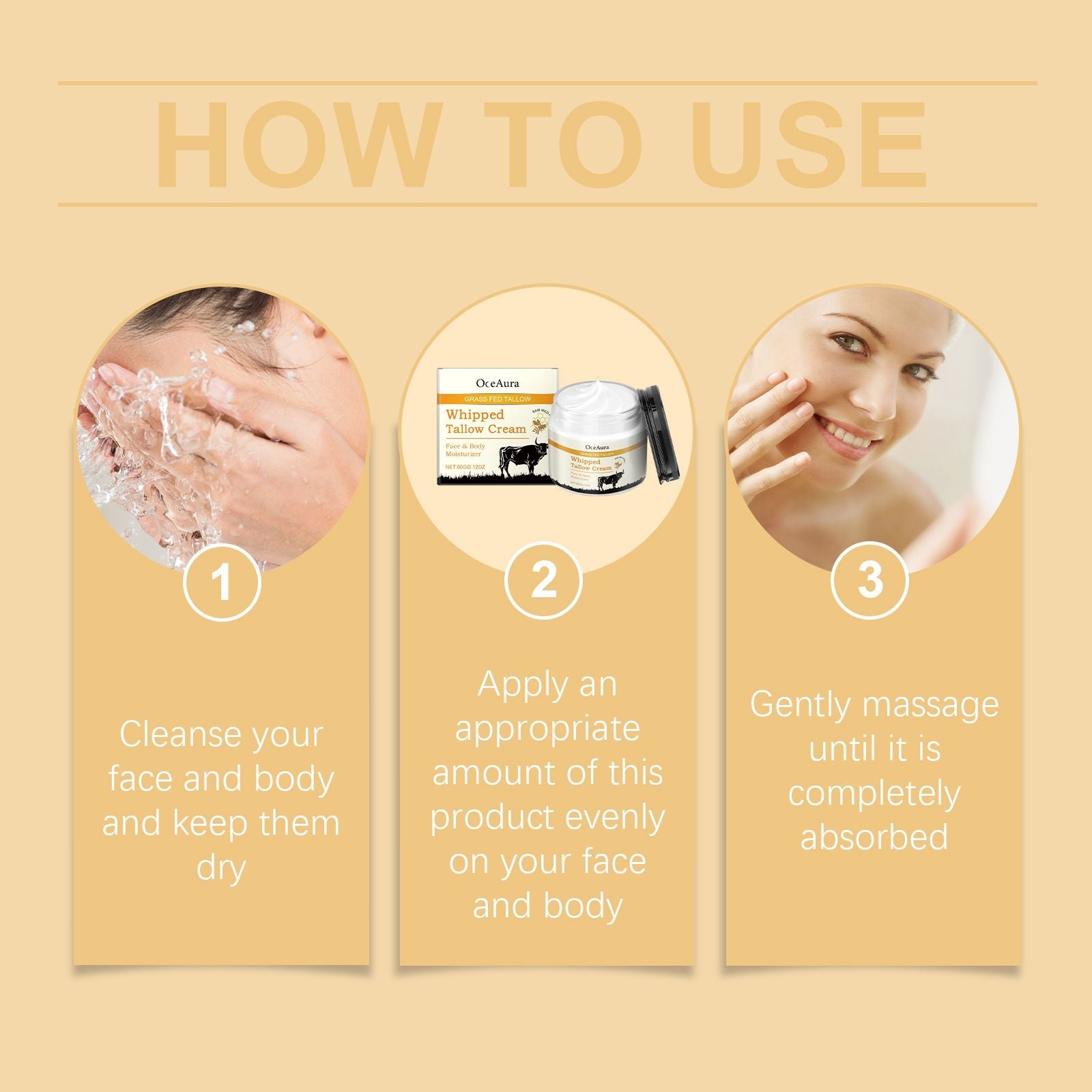 OceAura Beef Tallow and Honey Moisturizing Cream Hydrates and Nourishes, Softens Skin, Suitable for Dry Facial Skin Care and Daily Nourishing New Era Fashion LLc