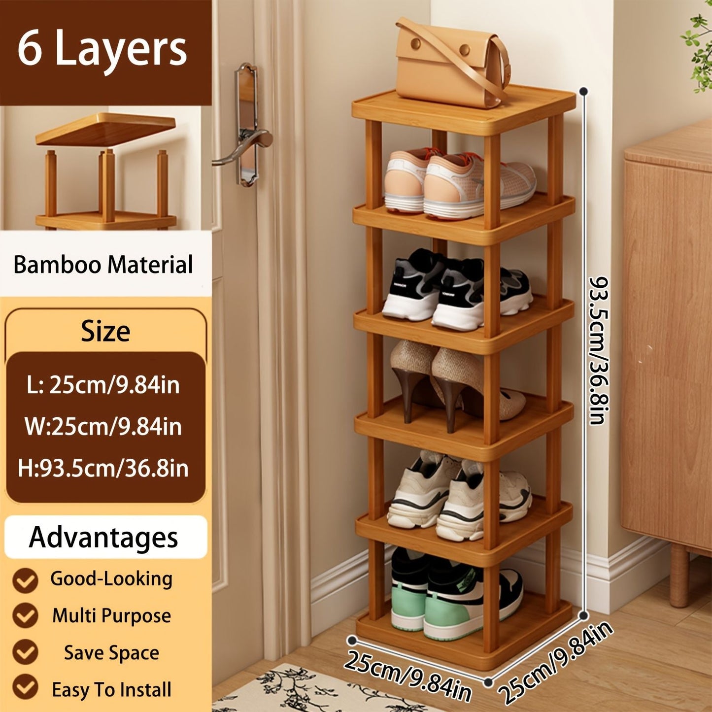 Versatile Bamboo Expandable Folding Storage Rack - 3/6/9 Layer Organizer for Any Room, No Assembly Needed! New Era Fashion LLc