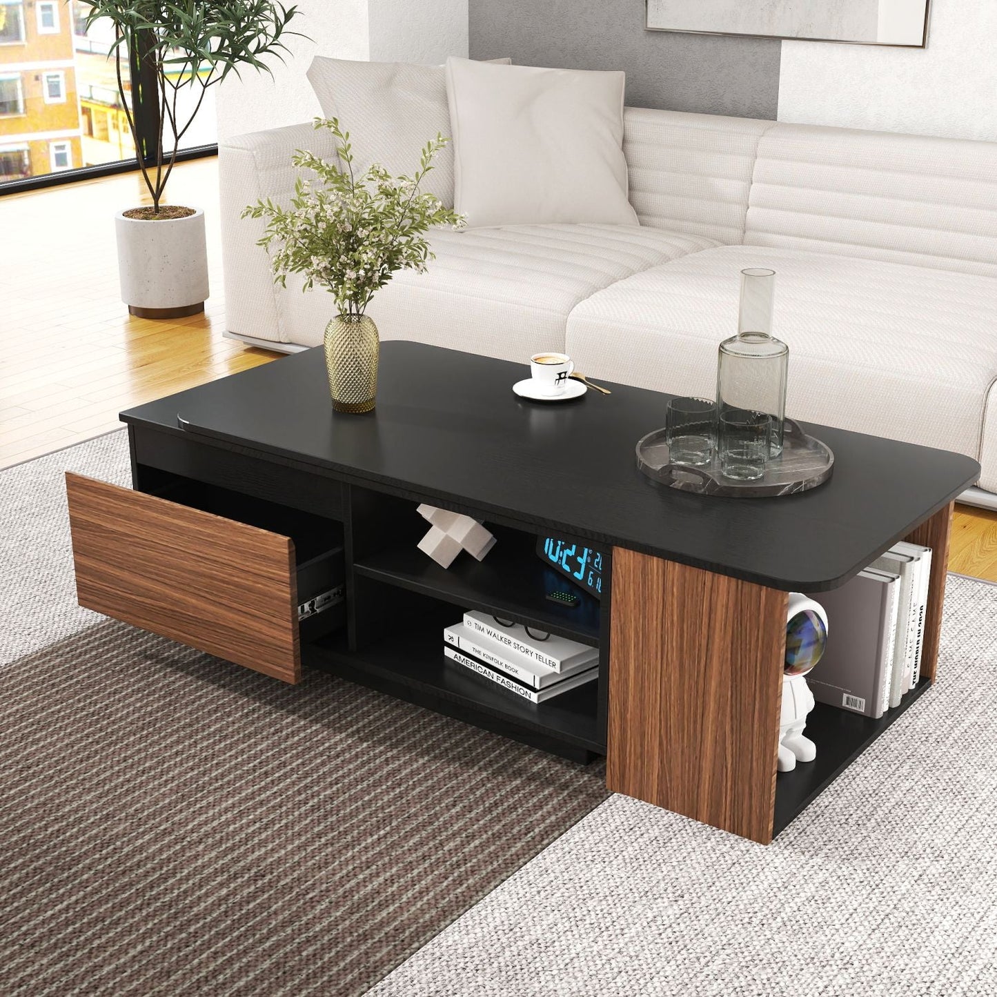 Versatile Extendable Wood Coffee Table with Adjustable Length & Dual Storage Drawers for Modern Living Rooms New Era Fashion LLc