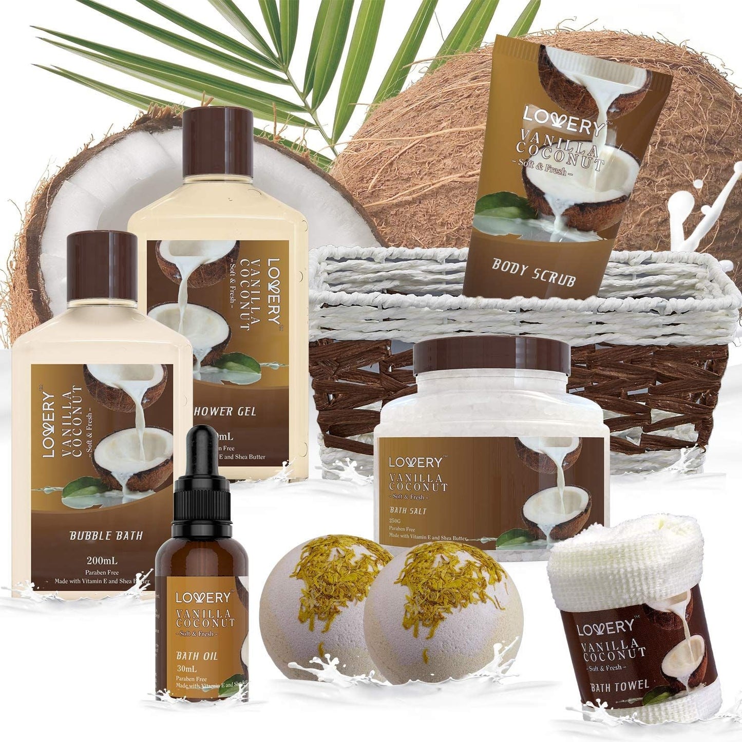 Gifts For Women Gift Basket for Women– 9 Piece Set of Vanilla Coconut Home Spa Set, Luxurious Gifts for Her, Bath and Body Sets Includes Fragrant Lotions, Large Bath Bombs, Coconut Oil New Era Fashion LLc
