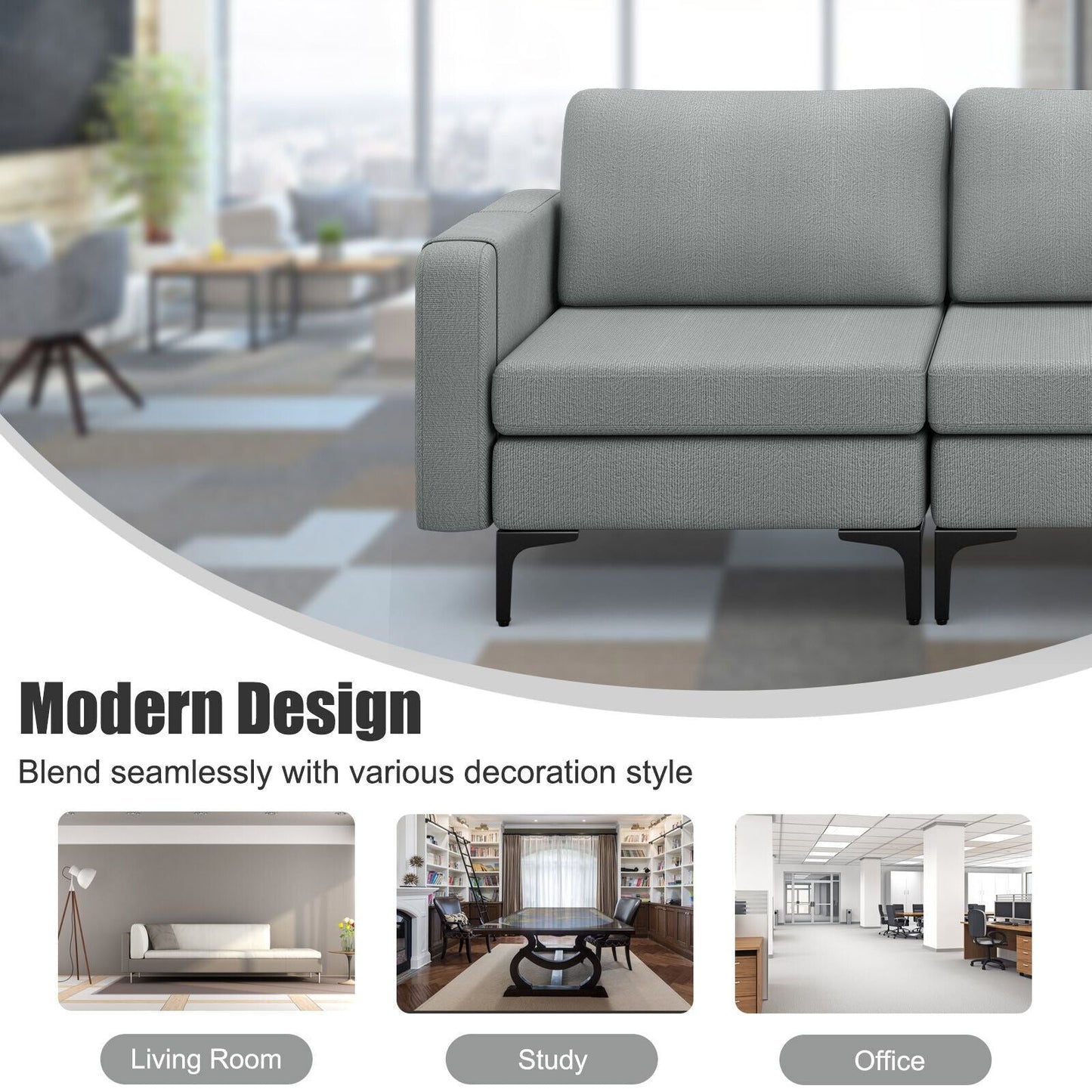 Convertible Sofa Couch with Magazine Pockets 3-Seat with 2 USB Port New Era Fashion LLc