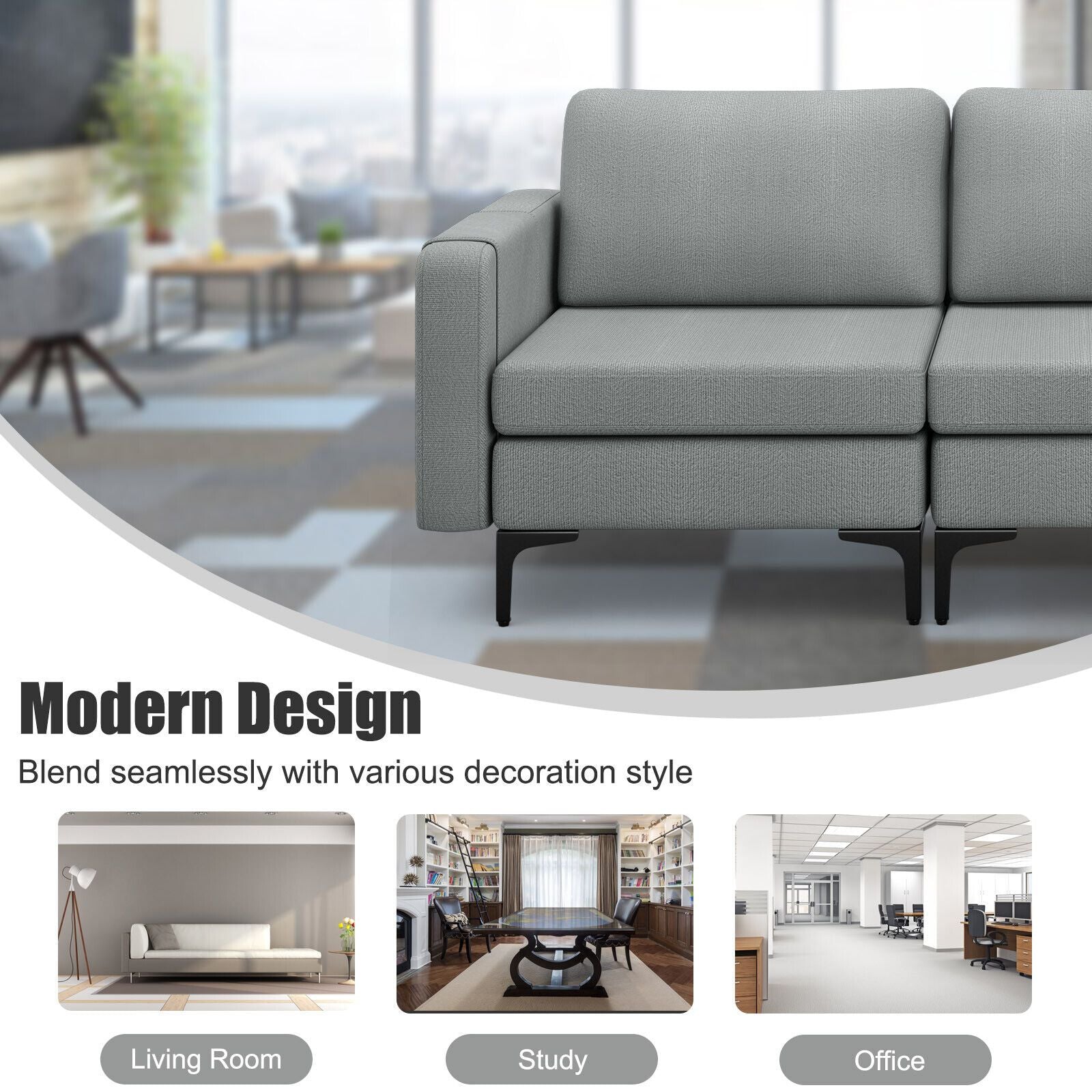 Convertible Sofa Couch with Magazine Pockets 3-Seat with 2 USB Port New Era Fashion LLc