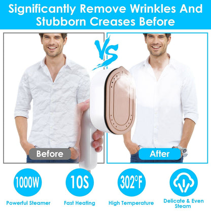 1000W Portable Handheld Steamer for Hang Flat Ironing Travel Garment Steamer with 180° Rotatable Handle 10S Fast Heating Clothing Wrinkles Remover for Home Office Travel New Era Fashion LLc
