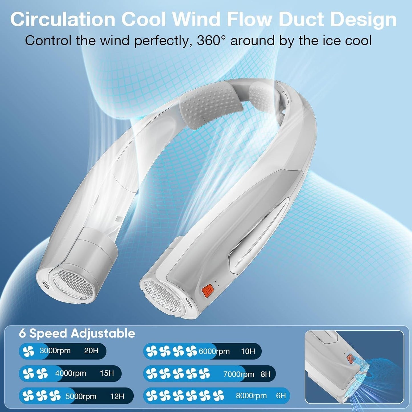 Neck Fan, 6 Speeds Adjustable Portable Personal Fan Rechargeable, Faster Cooling Wearable Fan, Ultra Quiet for Home, Office, Travel, Outdoor New Era Fashion LLc