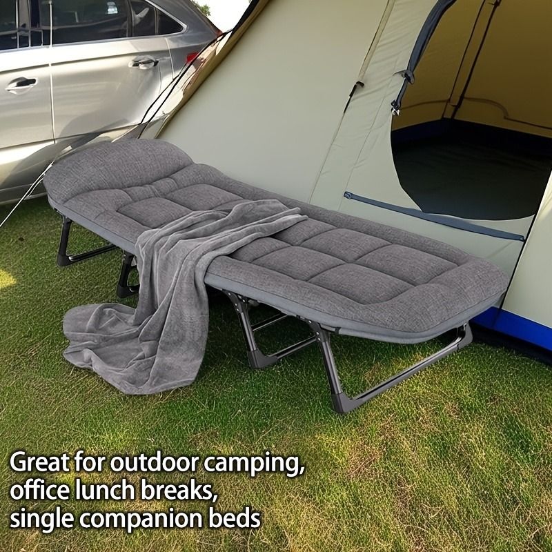 1-pack American style patio folding bed, outdoor patio furniture, comfortable ergonomic single recliner, patio chaise folding bed with mattress, garden, patio furniture, portable patio office camping New Era Fashion LLc